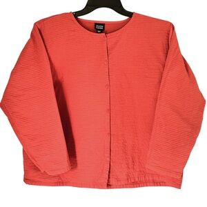 Eileen Fisher Pumpkin Orange Gauzy Button Up Lagenlook Boxy Jacket Sz L